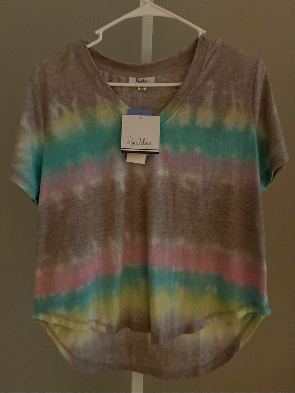 Roudelain Women's Pastel Tie-Dye V-Neck Sleep Top in Multi